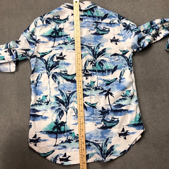 Tommy Bahama linen blend Long Roll up Sleeve tropical button down shirt size XS - Picture 8 of 8
